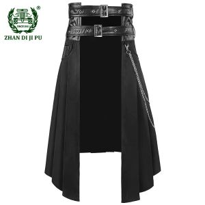 Pants Men's Leather Skirt Gothic Spring and Autumn New Rock NonMainstream Punk Style Casual Large Size Half Skirt Men Clothing Pants