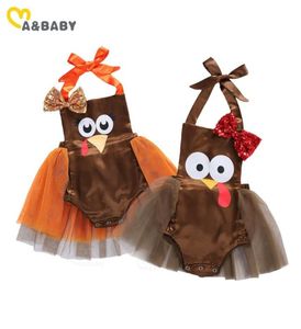 018m Thanksgiving Day Baby Girl Clothes Born Spädbarnsflickor Pett Tulle Romper Cartoon Turkey Party Jumpsuit 2105154965289