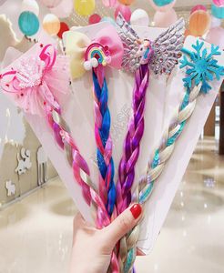 Girls Unicorn Cartoon Hair Band Rings Färgglada flätor Wig Sequined Glitter Braid Wigs Ponytail Holder Circles Cosplay Princess Hai6677140