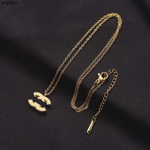 Luxury Designer Brand Double Letter Pendant Necklaces Chain Gold Plated Crysatl Rhinestone Sweater Newklace for Women Wedding Jewerlry Accessories Gift