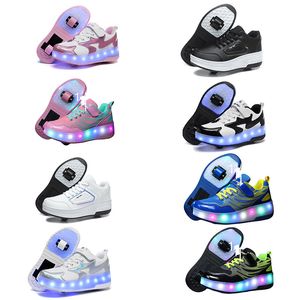Children's violent walking shoes, boys and girls, adult explosive walking shoes, double wheeled flying shoes, lace shoes, and wheeled shoes, roller skates blue 36