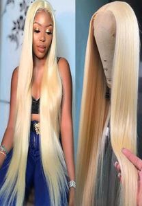 613 Blonde Vollspitze-Perücke, Echthaar, leimfrei, handgebundene Perücke mit Babyhaar, gerade, brasilianisches Remy-Haar, Spitzenfront-Perücke 1307963890