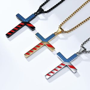 Collana con croce in acciaio inossidabile America Stelle Strisce Acciaio al titanio Gesù Cristo Collane con croce religiosa Uomo Gioielli Hip Hop