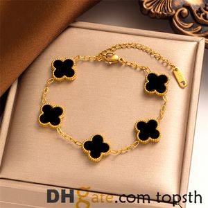 18k Gold Plated Classic Fashion Charm Armband Four-Leaf Clover Designer smycken Elegant pärlemor armband för kvinnor och män hög kvalitet