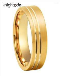 Wedding Rings 8mm Tungsten Carbide Gold Ring With 2 Offset Grooves Men Women Band Fine Gift Flat Brushed Comfort FitWedding Toby228042861