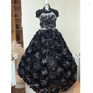 Dog Apparel Halloween Party Pet Clothes Fine Luxury Handmade Embroidered Black Roseflower Long Tail Princess Dreses For Small Medium