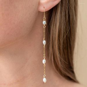 Dingle örhängen 14k guldfylld naturlig pärla handgjorda smycken boho oorbellen brinco vintage minimalist lång tofs