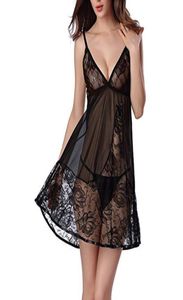 Kvinnor Deep Vneck Lingerie Lace See Through Babydoll Nightgown Sexy Nightwear5051535