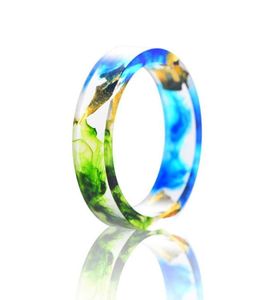 Fedi nuziali Anello in resina fatto a mano con lamina d'oro all'interno Verde fresco e blu oceano per le donne Regalo per feste2405788