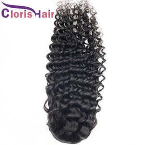 PONIENCY Kucyk Drindstring Extensions Deep Wave Human Hair Malezyjski Kucyk Remy z klips INS dla czarnych kobiet Regulowane głębokie kręcone HA3456398