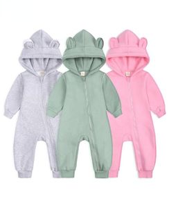 Baby Boy Girl Bear Jumpsuit Clothes Infant Onesies Bodysuit Toddler Lång ärm Rompers Playsuits Solid Hoodies Costume7574514