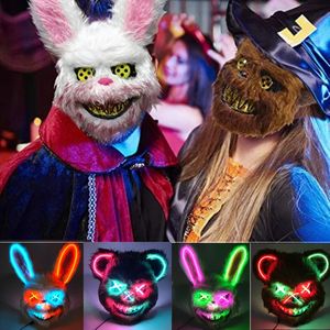 Halloween Light Up Horror Animal Mask Led Luminous Bloody Bear Mask Flashing Neon Cosplay Scary Masquerade Party Mask