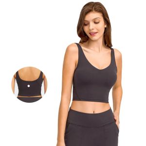 LL LU Sutiã feminino para ioga regata verão em forma de U sem anel de aço com almofada no peito embutida Sutiã esportivo para mulheres Academia sem mangas Fitness Yoga Tops Moda Le Luxury Top Sutiãs