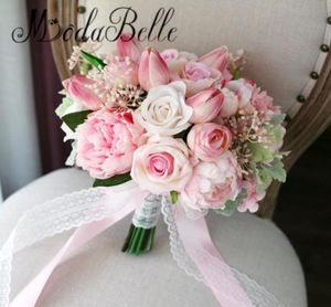 Modabelle Tulip Roses Różowy bukiet ślubny sztuczna piwonia Bride Bukiet Wedding Buque de Flores Home Decorative6415115