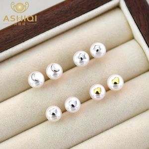 Ashiqi Natural Freshwater Pearl Earrings 925 Sterling Silver Moon Love earrings for Women Gifts 240301