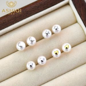 ASHIQI Natural Freshwater Pearl Earrings 925 Sterling Silver Star Moon Love Earrings for Women Gifts 240301