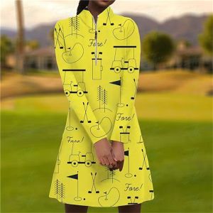 Klänningar Golf Autumn Women's Long Sleeve New Golf Element Print Dress Fitness Bekväm fritidsport långärmad kort klänning