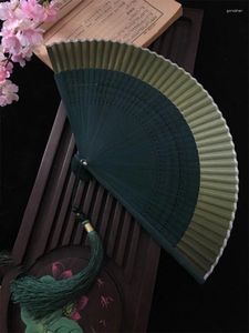 装飾的な置物タッセル女性勾配緑の夏のポータブル日本のダンスハンドヘルドを備えた高品質の折り畳みファン