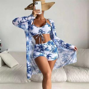 2024 Fashion Women Swimsuit 3 PCS مجموعات 22 ألوان شبكية تغطية القمصان ذات المحصول القصيرة السراويل القصيرة ملابس السباحة أحدث ملابس السباحة مع منصات الصدر