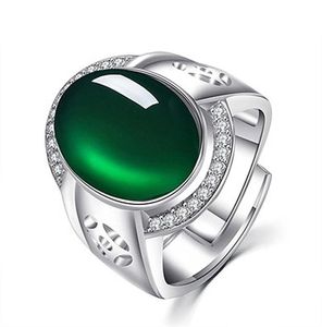 Luxury Green Jade Emerald Gemstones Diamonds Rings for Men White Gold Silver Color Jewelry Bague Masculine Accessory Party Gifts7362294