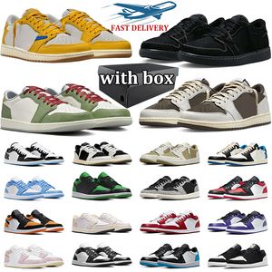 Med Box 1s Year of the Dragon 1 Low Basketball Shoes Canary Black Phantom Reverse Mocha Court Purple Wolf Grey Mens Trainer Sneakers