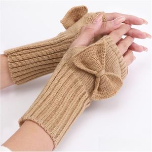 Fingerless Gloves Winter Bow Cute Fashion Gloves Cuff Knitted Warm Half Fingerless Women Stretch Mittens Drop Delivery Fashion Accesso Dh7Lp