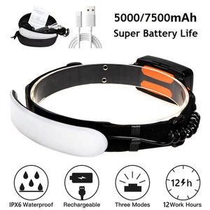 7500mah 220° Portable Headlamp COB LED Headlight With Built-in Battery Flashlight USB Rechargeable Outdoor Waterproof Head Lamp 240301
