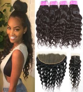 Brazilian Virgin Human Hair Bundle Water Wave 4 Bundles with Lace Closure Big Curly Hair Weave Bundles with Closures Frontal Closu2492688