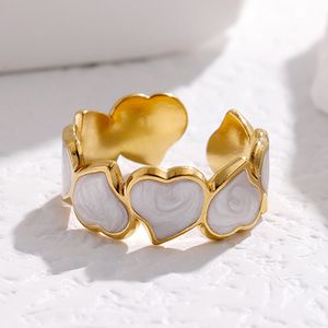 Stainless Steel Enamel Heart Shaped Rings Engagement Gifts Classical Simple Stacking Wedding Promise Ring For Women Adjustable Size