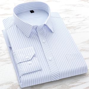 Formalna koszula na męską kratę z długim rękawem Slim Fit Designer Business Striped Male Social Białe koszule plus rozmiar S do 8xl 240307