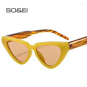 Sunglasses SO&EI Retro Cat Eye Jelly Color Women Luxury Fashion Rivets Gradient Shades UV400 Men Trending Sun Glasses