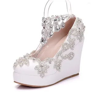 Rhinestone Bride 967 Dress Shoes Wedding Wedding Cankle Strap Wedges High Platform Plateg Heels Barty Round Toe 11 CM 39288 46493 49027