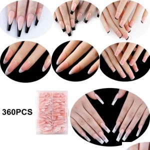 False Nails 360Pcs Coffin Press On Nails Long Almond Fake Square French False White Black Diy Wearable Fl Er Nail Tips Drop Delivery H Dhxh8