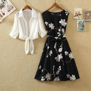 Suits Korean Style Two Piece Dress Set Womens Fashion 2023 Ladies Summer Sale Ny In Matching Set Elegant Dresses Print Casual Outfits