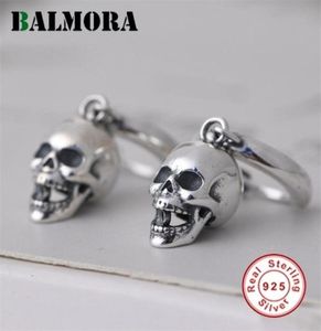 Balmora Pure 925 Srebrna czaszka do uszu kolczyki dla kobiet mężczyzn Vintage moda tajska biżuteria Brincos Prezent 2106186754147