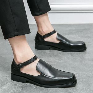 Neue schwarze Sommer-Sandalen für Herren, Pu-Leder, Schnallenriemen, Kleidschuhe für Herren mit formellen Business-Schuhen, Herrengröße 38–46