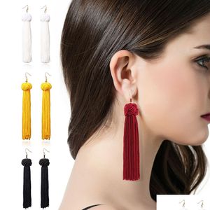 Dangle & Chandelier Bohemia Ethnic Tassel Drop Earrings For Women Trendy Black Red Yellow Green Long Silk Fringed Dangles Statement G Dhn26