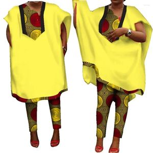エスニック服BRW女性用パンツのための伝統的なアフリカスーツプリントローブ半袖Dashiki 6xl服wy1005