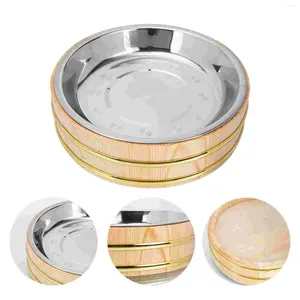 Dinnerware Sets Round Sushi Bucket Wooden Tray Stainless Steel Mixing Bowls Household Rice Barrel