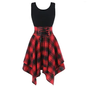 Casual Kleider Kleid für Frau Elegante Spitze Up Party Frauen Sommer Preppy Kreuz Plaid Mini Urlaub Gothic Kleidung Sommerkleid Vestidos