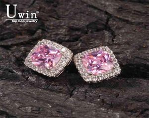 Uwin Square Zirconia Pembe Küpe Bling Mikro döşeli kübik zirkon moda takı hediyesi 2106167010852