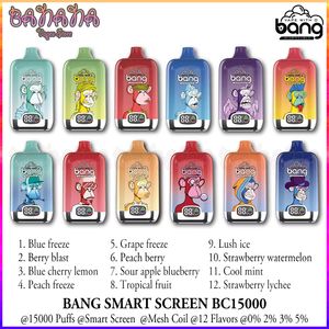 Bang Smart Screen 15000 Puffs E Cigaretter BC15000 Digital Box 0% 2% 3% 5% Laddningsbar Vaper Mesh Coil Puff 15K engångsång