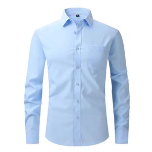 Anti-Wrinkle Stretch Slim Elasticity Fit Man Dress Business Basic Casual Long Sleeved Men Social Formal Shirt USA Size S-2XL 240307