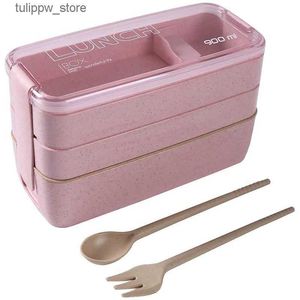 Bento Boxes Japanese Lunch Box Bento Box 3-in-1 Fack Vete Straw Eco-Friendly Bento Lunch Box Meal Prep Containers L240307