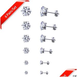 Stadnina 3-8 mm 6 par/zestaw Koreańskie kolczyki stadninowe CZ Zestaw dla kobiet moda bling sześcienna cyrkonia kamienna kolczyka kobieta 2021 Bride Wedding Żyd dhbsn