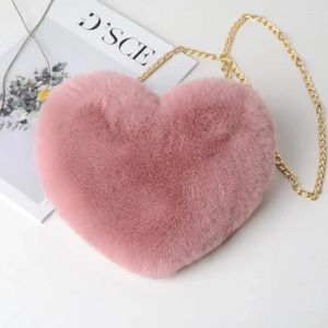 Shoulder Bags 2024 Fashion Women's Heart Shaped Handbags Cute Kawaii Faux Fur Crossbody Plush Chain Bag Lady Handbag Mini