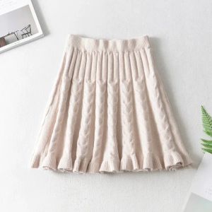 skirt Knitted Solid Color Skirt Flounce Fried Dough Twists Skirt for Girls College Autumn and Winter New Aline Fishtail High Waist