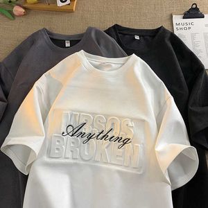 Herr t-shirts stål tryckt brev tryck trendig kortärmad t-shirt för herrar instagram sommaren av axel tunna andas vintage lös casual topp