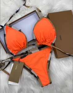 클래식 프린트 격자 무늬 여자 수영복 디자이너 브랜드 휴가 해변 수영복 2 피스 섹시한 레트로 오렌지 비키니 세트