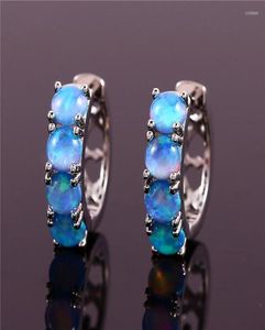 Hoop örhängen blå vit opal klassisk rund liten sten rosguld silver färg enkel för kvinnor brud smycken6148491